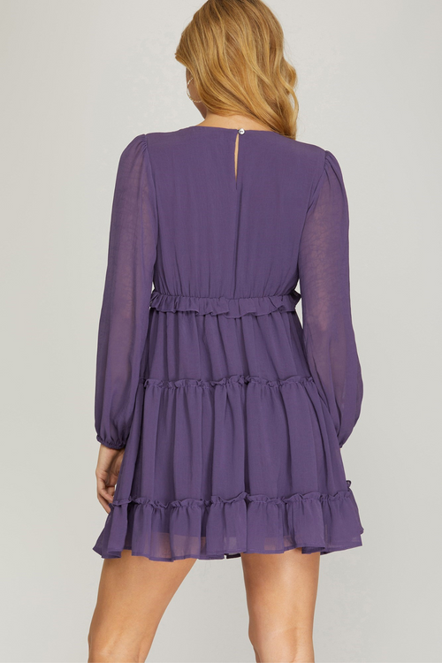 Purple Long Sleeve Crinkled Ruffled Dress | Bella Lucca Boutique