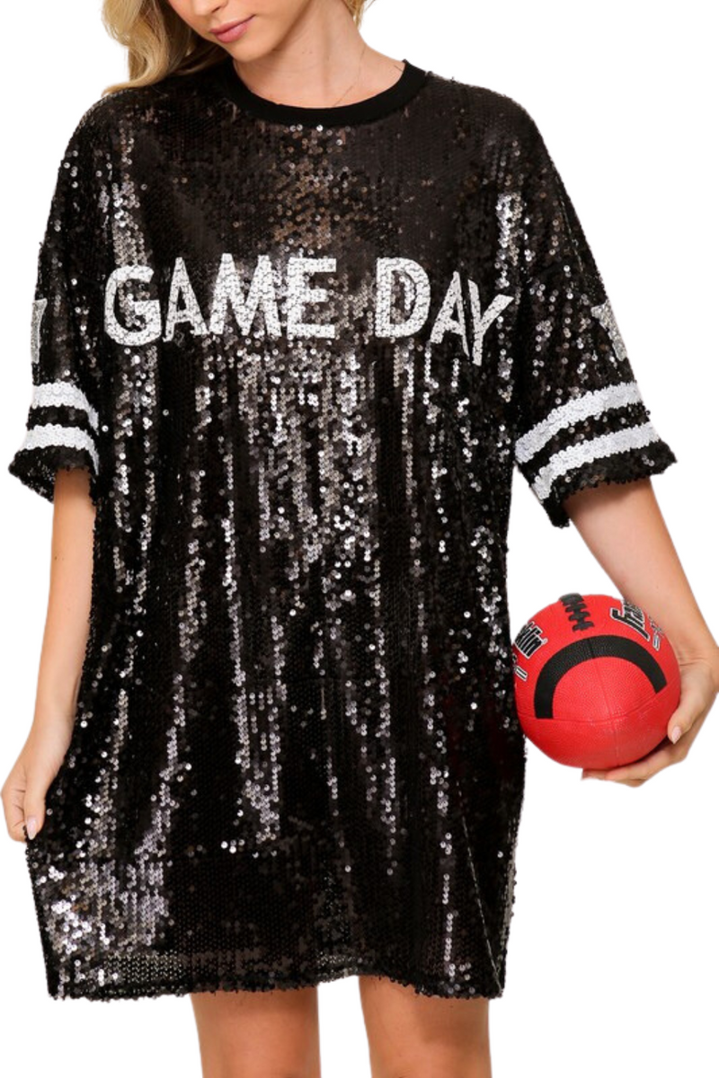 Oversized Black Sequin Game Day Top | Bella Lucca Boutique