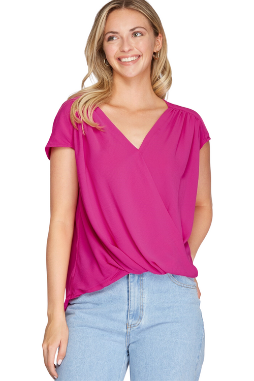 Magenta Pink Satin V-Neck Blouse | Bella Lucca Boutique