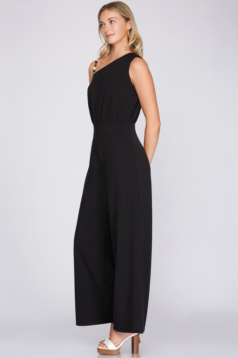 Embellished Strap Detail Black Jumpsuit | Bella Lucca Boutique
