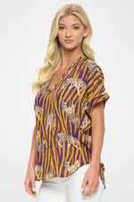 LSU Roaring Tiger Printed Silky Satin Game Day Top | Bella Lucca Boutique