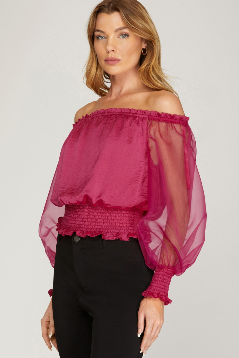Fuchsia Pink Organza Puff Sleeve Blouse | Bella Lucca Boutique