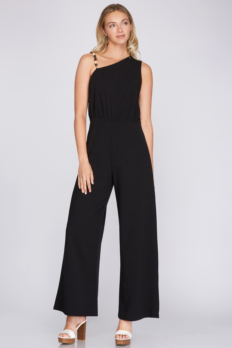 Embellished Strap Detail Black Jumpsuit | Bella Lucca Boutique
