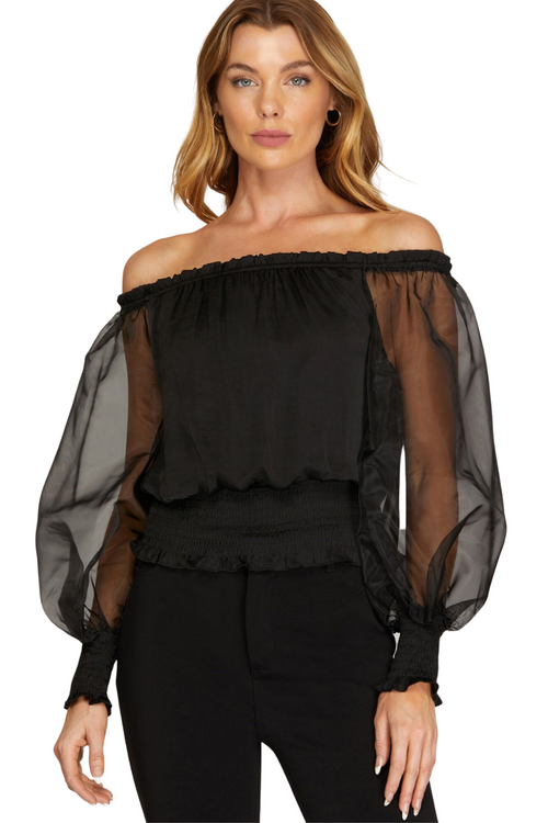 Black Organza Puff Sleeve Blouse | Bella Lucca Boutique