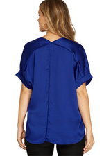 Royal Blue Drop Shoulder Satin Blouse | Bella Lucca Boutique