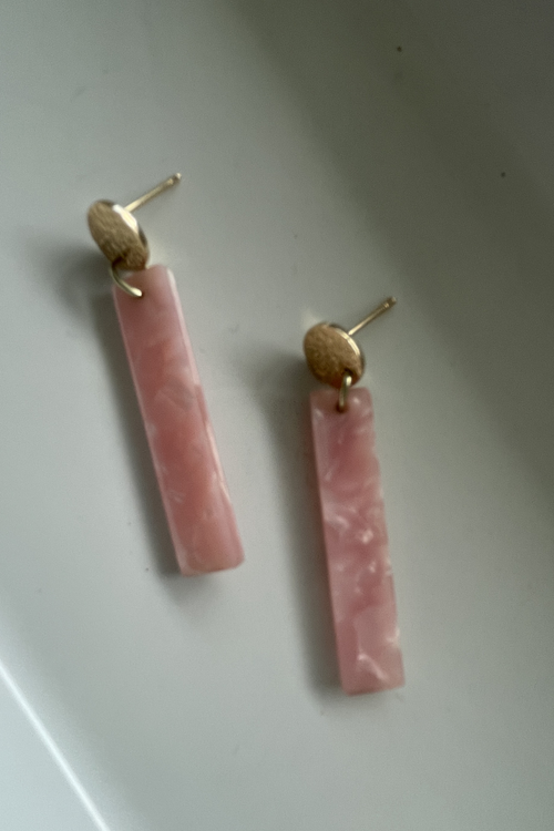 Mini Acrylic Bar Earrings Pink Marble | Bella Lucca Boutique