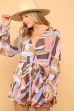 Long Sleeve Chiffon Geometric Romper | Bella Lucca Boutique