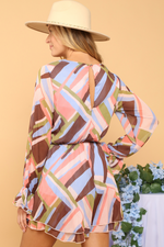 Long Sleeve Chiffon Geometric Romper | Bella Lucca Boutique