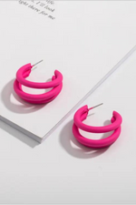 Pink Triple Matte Hoop Earrings | Bella Lucca Boutique