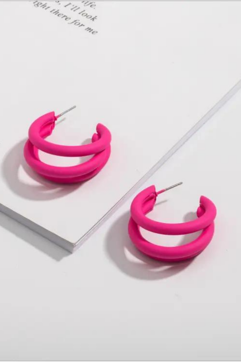 Pink Triple Matte Hoop Earrings | Bella Lucca Boutique