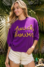 LSU Touch Down Lettering Puff Sleeve Sweater | Bella Lucca Boutique