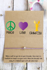 Mardi Gras Peace Love Crawfish Louisiana Themed Wish Bracelet | Bella Lucca Boutique