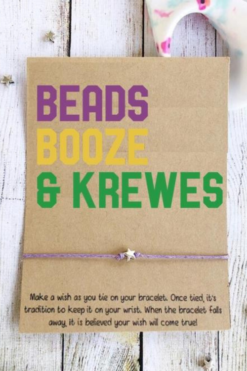 Mardi Gras Beads Booze & Krewe Louisiana Themed Wish Bracelet | Bella Lucca Boutique