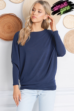 Navy Blue Long Sleeve Hacci Cocoon Knit Tunic | Bella Lucca Boutique