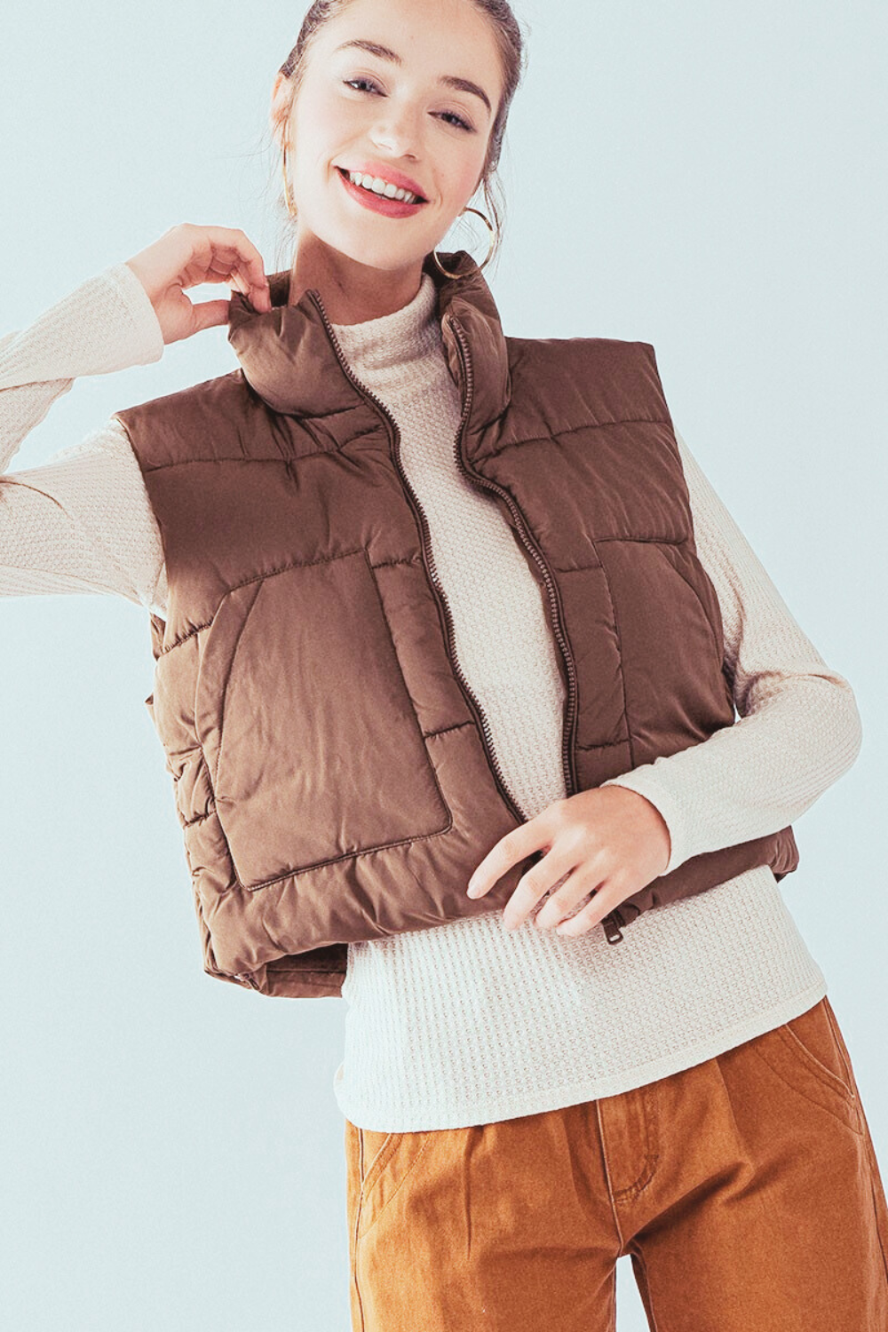 Cropped Puffer Vest in Brown – Vanity Island Magazine