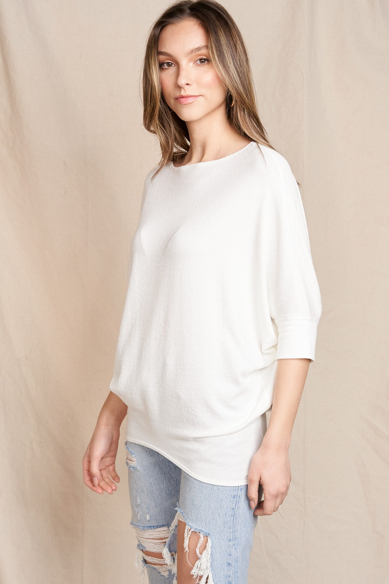 White Crepe Hacci 3/4 Sleeve Dolman | Bella Lucca Boutique
