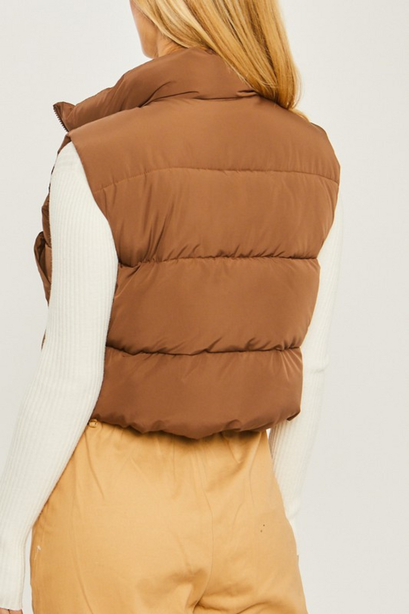Camel Cropped Puffer Vest | Bella Lucca Boutique