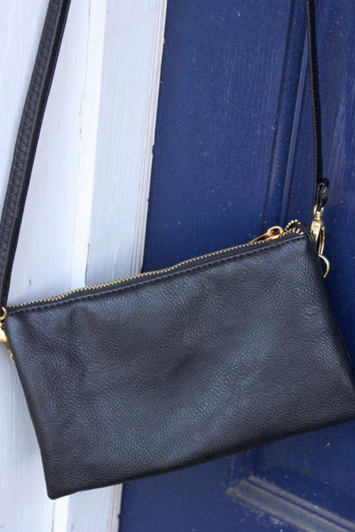 Vegan Leather Solid Black Crossbody Wristlet | Bella Lucca Boutique