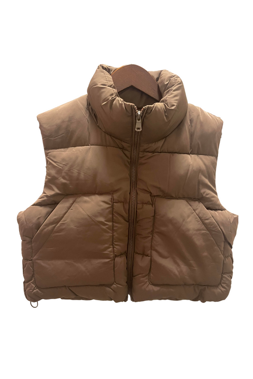 Brown Cropped Puffer Vest | Bella Lucca Boutique