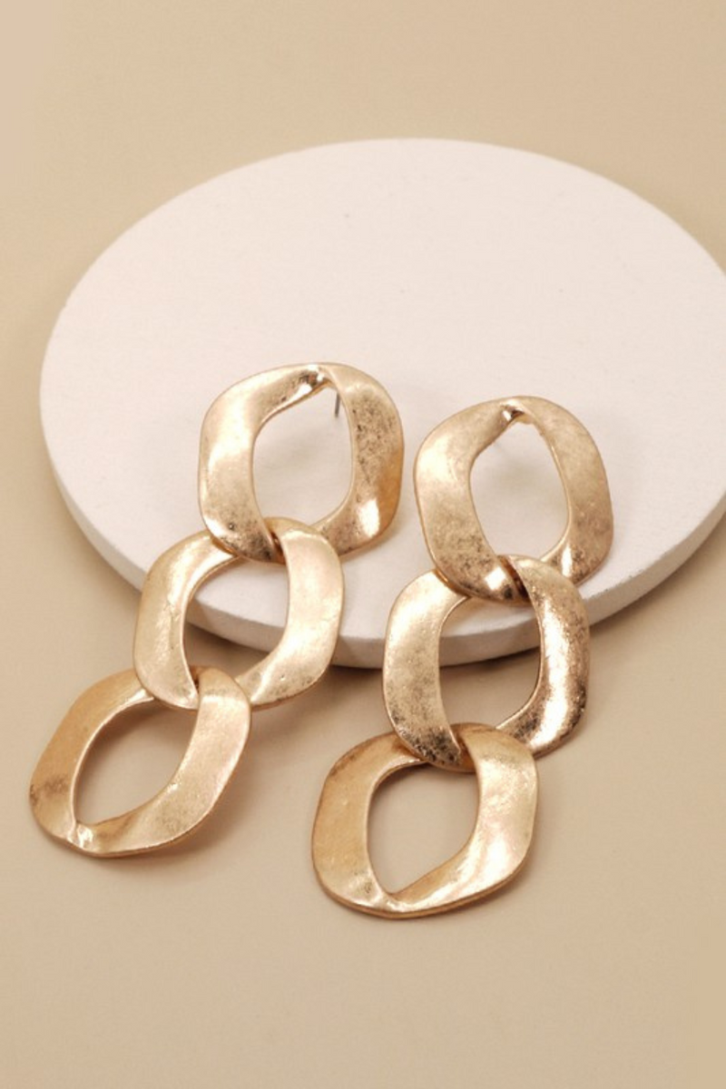 Matte Gold Triple Link Drop Earrings | Bella Lucca Boutique