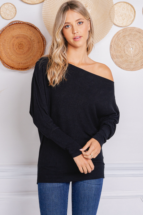 Black French Terry Long Sleeve Dolman | Bella Lucca Boutique