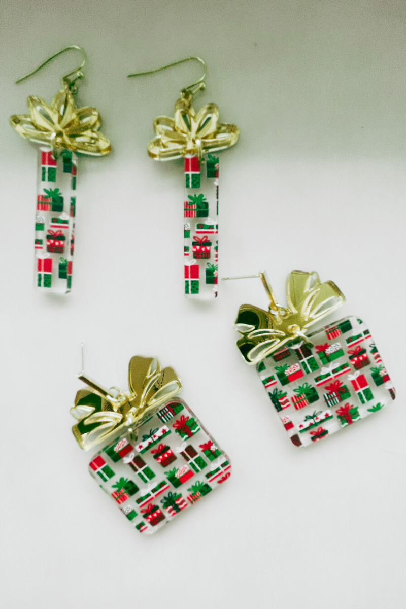 Acrylic Christmas Wrapping Paper Earrings | Bella Lucca Boutique