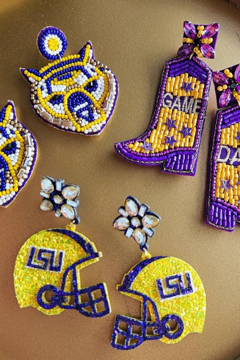 LSU Tiger Face Beaded Earrings | Bella Lucca Boutique