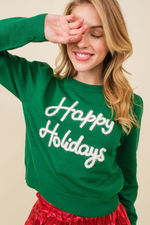 Happy Holidays Sparkle Script Lettering Sweater | Bella Lucca Boutique