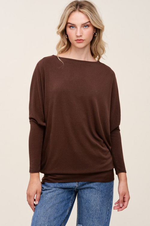 Brown Lightweight Ribbed Long Sleeve Sweater | Bella Lucca Boutique