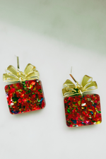 Red Acrylic Confetti Gift Box Present Earrings | Bella Lucca Boutique