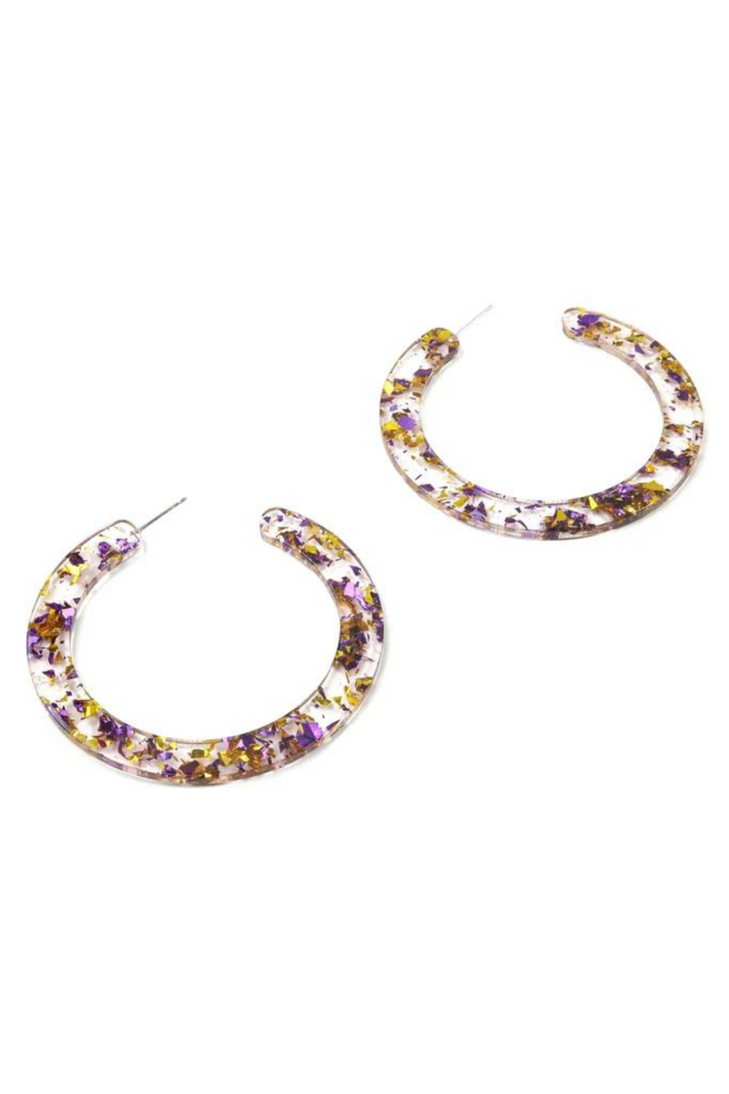 Purple & Gold Confetti Foil Acrylic Hoops | Bella Lucca Boutique