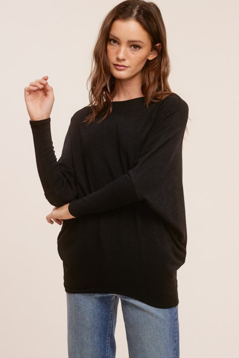 Black French Terry Long Sleeve Dolman | Bella Lucca Boutique