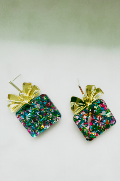 Acrylic Confetti Gift Box Present Earrings | Bella Lucca Boutique