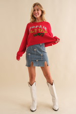 Red Sparkle All The Way Script Lettering Sweater | Bella Lucca Boutique