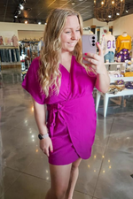 Magenta Satin Dolman Sleeve Mini Dress | Bella Lucca Boutique