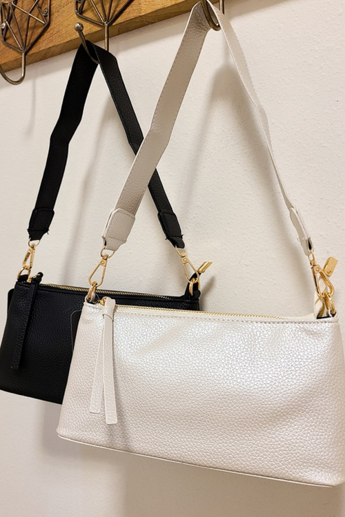 PEBBLED FAUX LEATHER SHOULDER BAG | IVORY