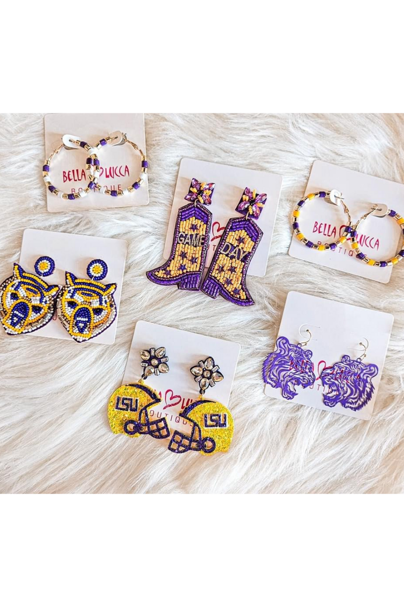 LSU Tiger Face Beaded Earrings | Bella Lucca Boutique