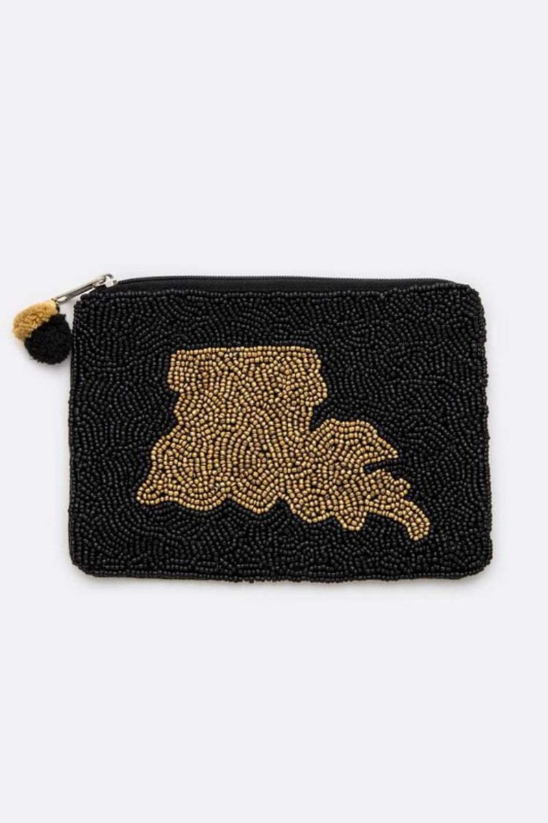 Beaded Coin Pouch Louisiana State Map | Bella Lucca Boutique