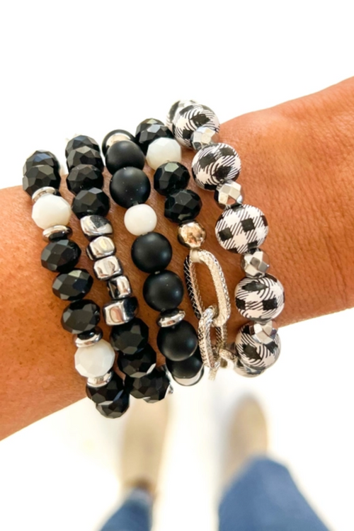 Black Buffalo Plaid & Silver Bracelet Stack | Bella Lucca Boutique