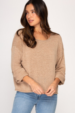 Taupe 3/4 Rolled Sleeve Lightweight Sweater | Bella Lucca Boutique