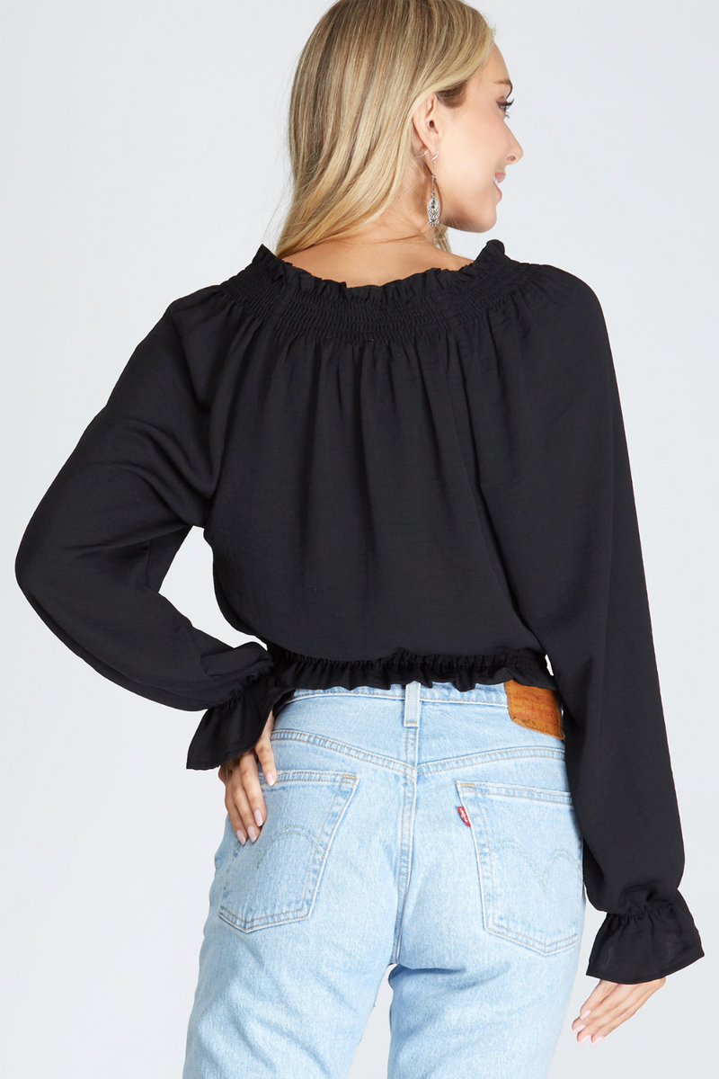 Black Smocked Waist Blouse | Bella Lucca Boutique