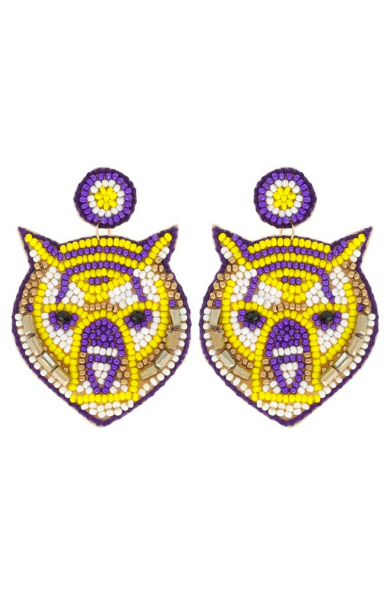LSU Tiger Face Beaded Earrings