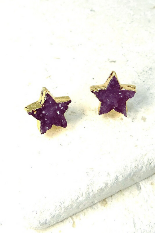 Purple Druzy Star Stud Earrings | Bella Lucca Boutique