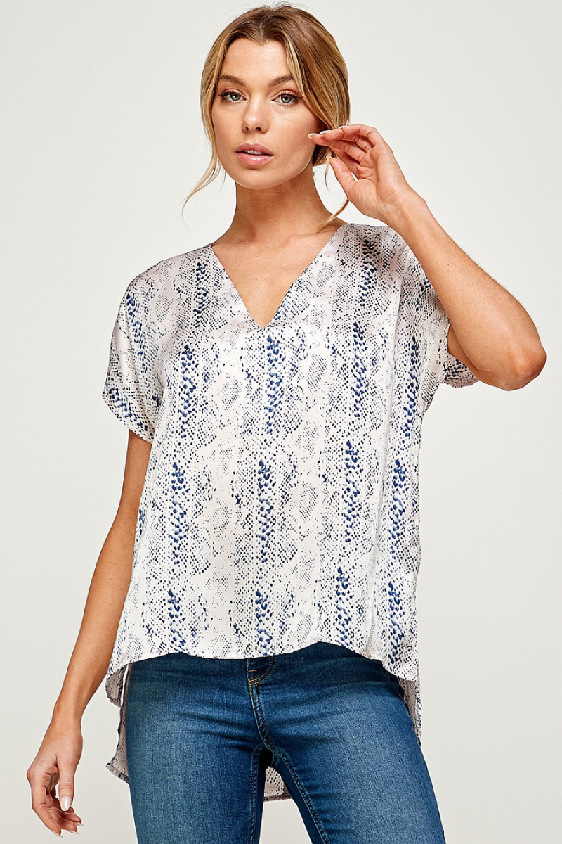 Multi Snake Print V-Neck Satin Blouse | Bella Lucca Boutique