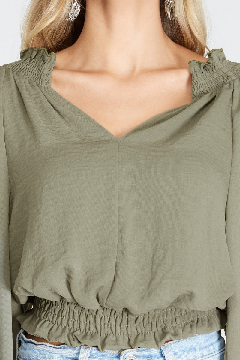 Olive Smocked Waist Blouse | Bella Lucca Boutique