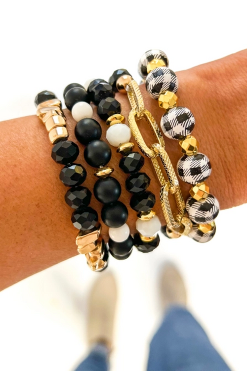Black Buffalo Plaid & Gold Bracelet Stack | Bella Lucca Boutique