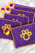 LSU Purple & Gold Beaded Paw Print Coin Purse | Bella Lucca Boutique
