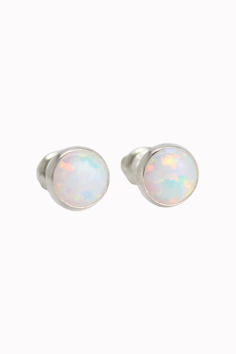 Small Sterling Silver Opal Stud Earrings | Bella Lucca Boutique