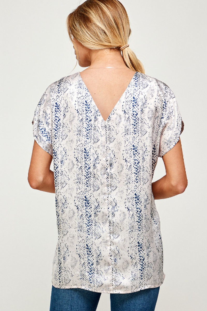 Multi Snake Print V-Neck Satin Blouse | Bella Lucca Boutique