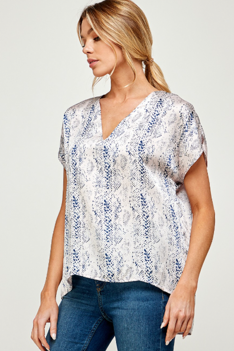 Multi Snake Print V-Neck Satin Blouse | Bella Lucca Boutique